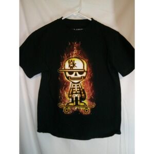 Tony Hawk Black Graphic T-Shirt‎ Skeleton Skateboarder Flaming Kid's Size M